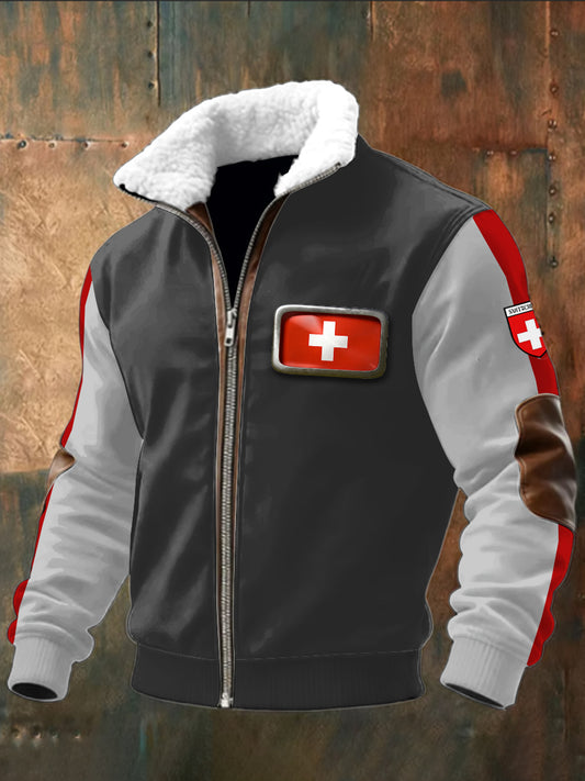 Veste blanche en patchwork avec logo imprimé drapeau suisse pour hommes