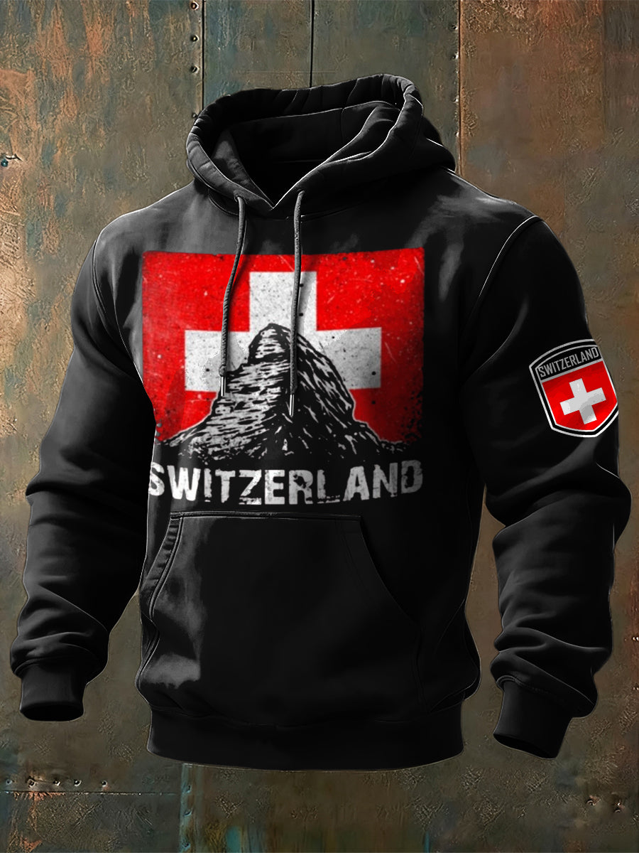 Chandail à capuchon Edgy Swiss Flag & Matterhorn pour homme