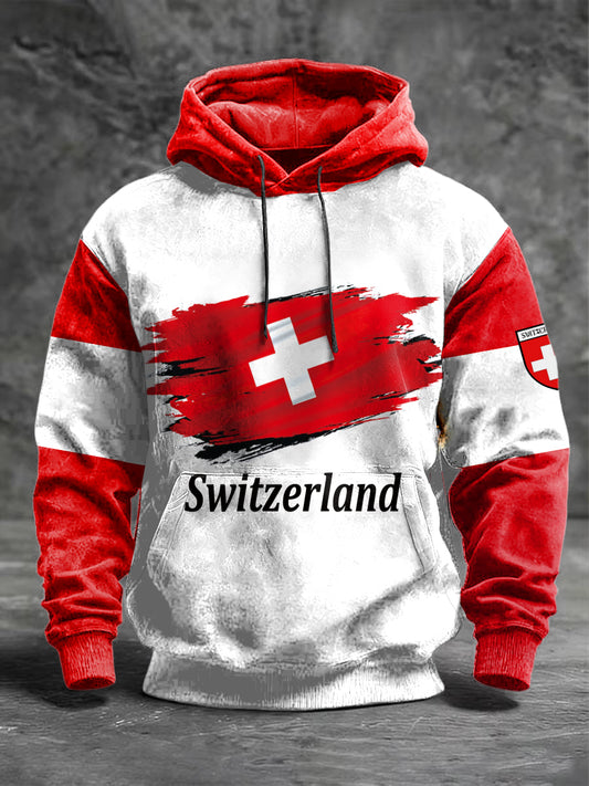 Sweat-shirt à imprimé drapeau suisse pour hommes