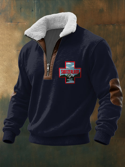 Pull à col sherpa à imprimé croisé Charming Switzerland Landscape pour hommes