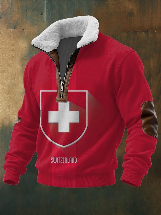 Pull classique à col en sherpa pour homme avec emblème Swiss Shield