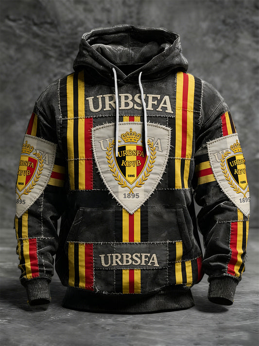Sweat à Capuche Décontracté Rétro Drapeau Belge Football Patchwork