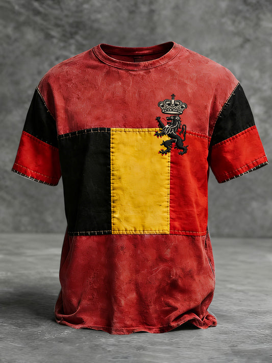 T-shirt décontracté rétro drapeau belge patchwork