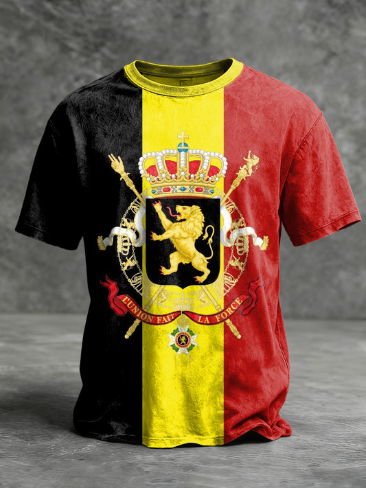 T-Shirt Décontracté Rétro Drapeau Belge