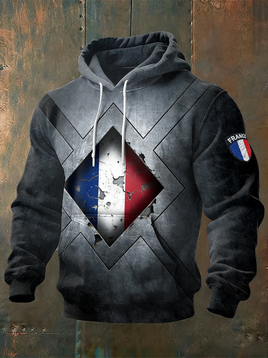 Sweat-shirt imprimé 3D drapeau français pour hommes