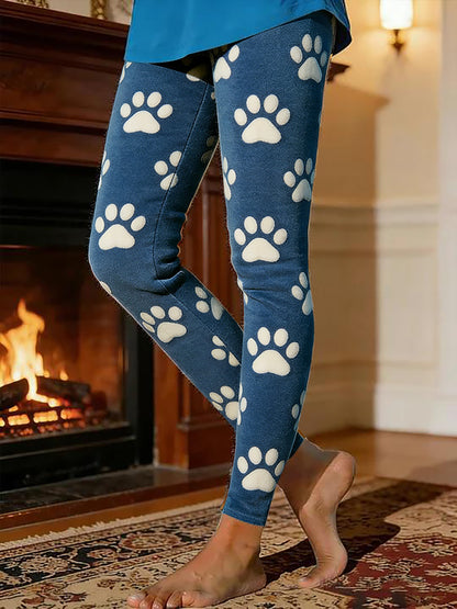 Leggings chauds doublés de molleton de patte de chien des femmes