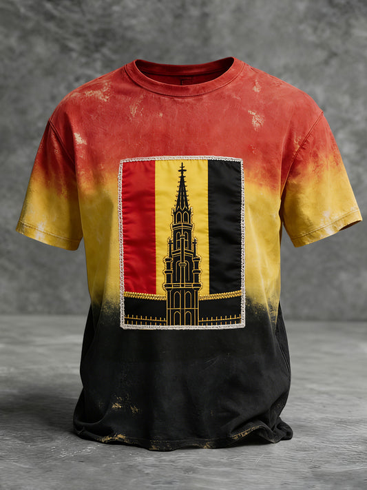T-shirt décontracté rétro drapeau belge patchwork