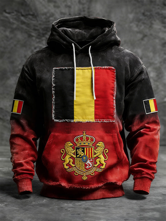 Sweat à Capuche Décontracté Dégradé Drapeau Belge Rétro