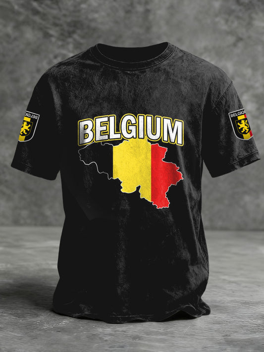 T-shirt décontracté rétro avec carte de drapeau belge