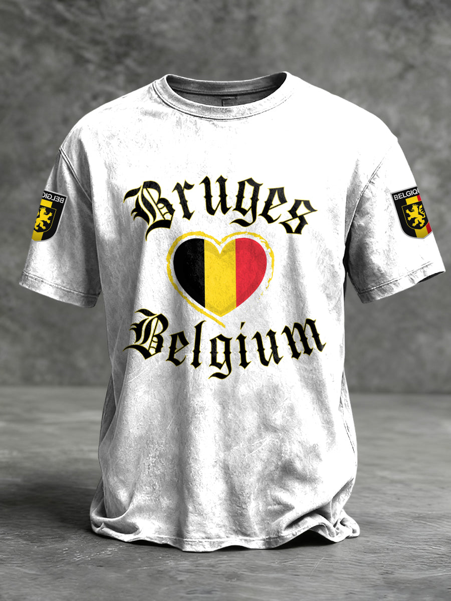 T-shirt décontracté rétro avec emblème du drapeau belge