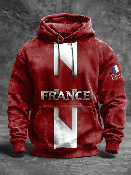 Le texte français de la conception des hommes a imprimé le sweat-shirt rouge