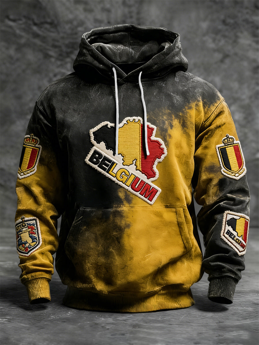 Sweat à Capuche Décontracté Rétro Drapeau Abstrait Belge