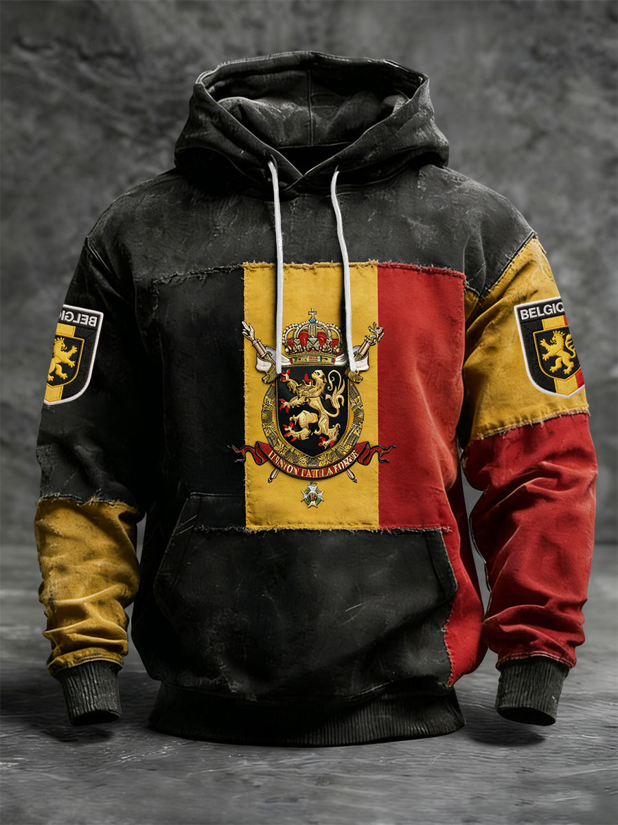 Sweat à Capuche Décontracté Patchwork Drapeau Belge Rétro