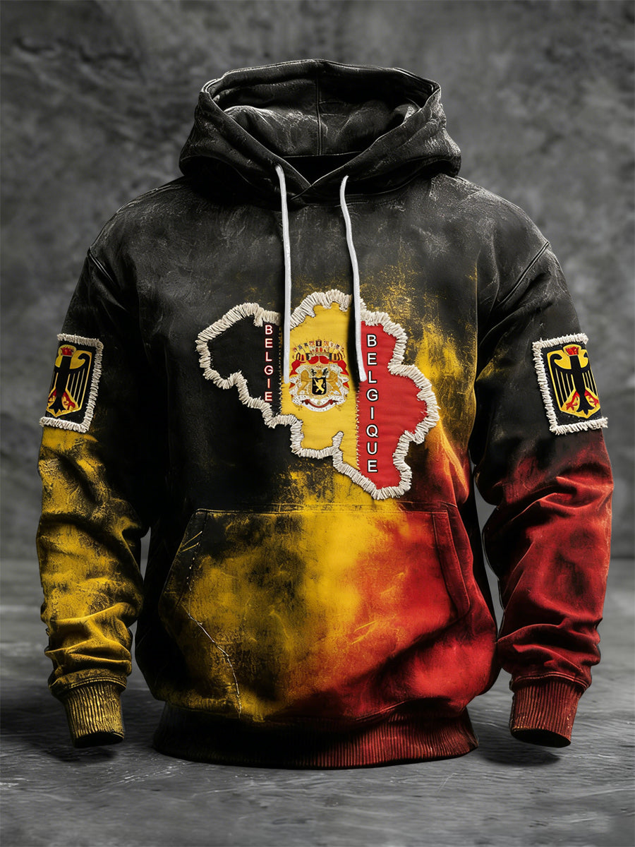 Rétro Abstrait Drapeau Belge Carte Casual Hoodie