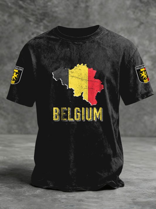 T-shirt décontracté rétro avec carte de drapeau belge
