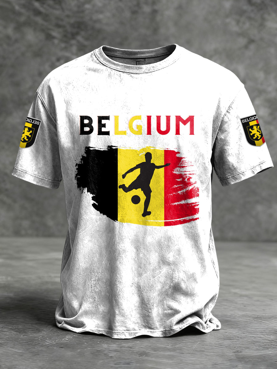 T-shirt décontracté de la Coupe du monde de football de drapeau belge rétro