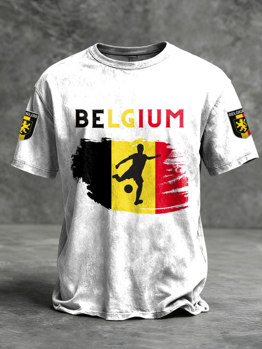 T-shirt décontracté de la Coupe du monde de football de drapeau belge rétro
