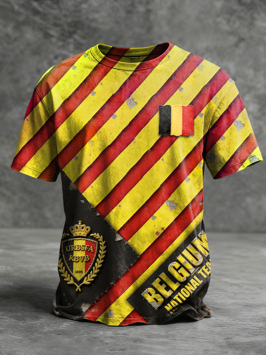 T-shirt Homme Imprimé Drapeau Belge Rayé à Manches Courtes