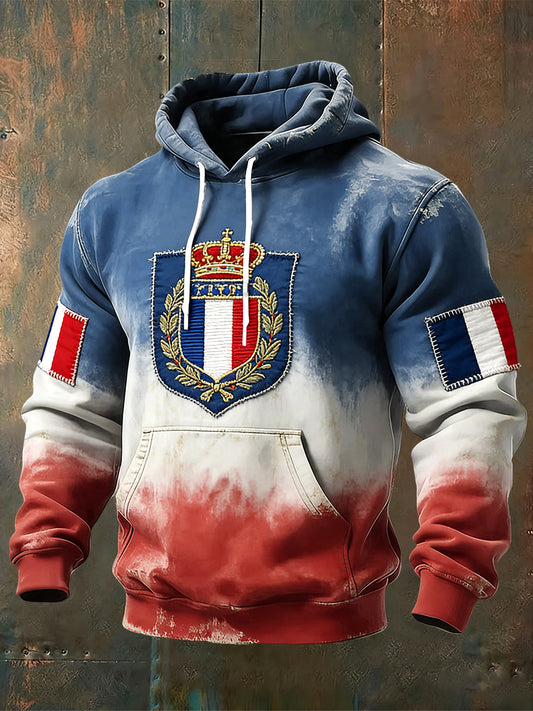 Sweat à Capuche Décontracté Dégradé Drapeau Français Rétro