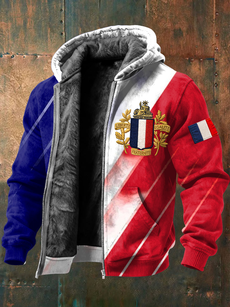 Veste à capuche doublée de molleton abstrait rétro drapeau français
