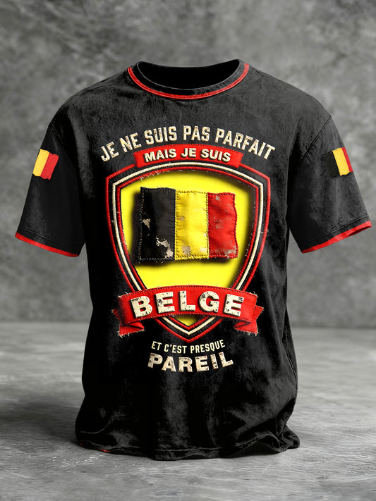 T-shirt Homme Noir Imprimé Drapeau Belge