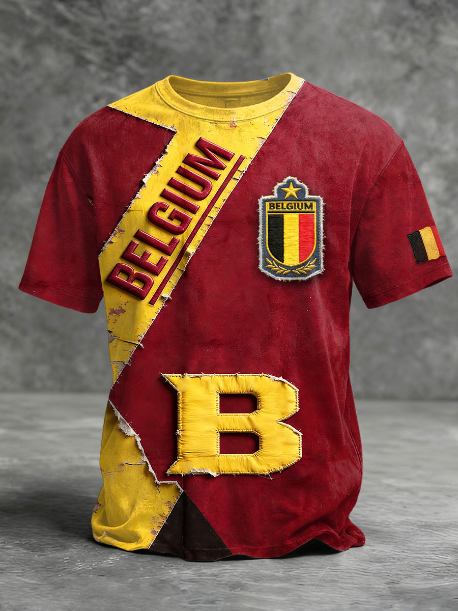 T-shirt en patchwork à imprimé Belgian Initial B Design pour homme