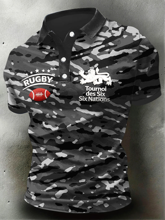 Polo décontracté imprimé coloré de l'équipe de rugby française pour hommes