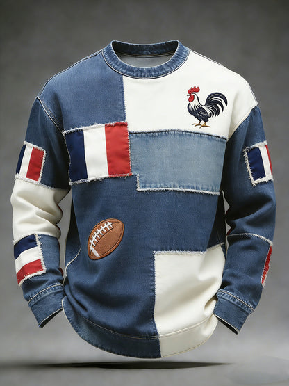 Haut confortable en tricot gaufré décontracté de style rugby français rétro