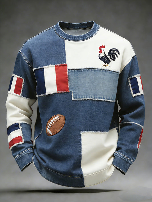 Haut confortable en tricot gaufré décontracté de style rugby français rétro