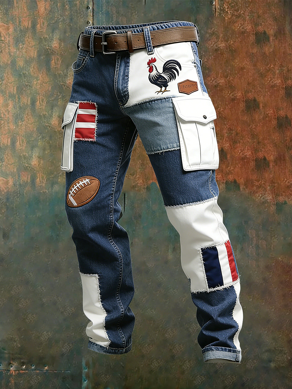 Pantalon cargo décontracté et confortable rétro de style rugby français