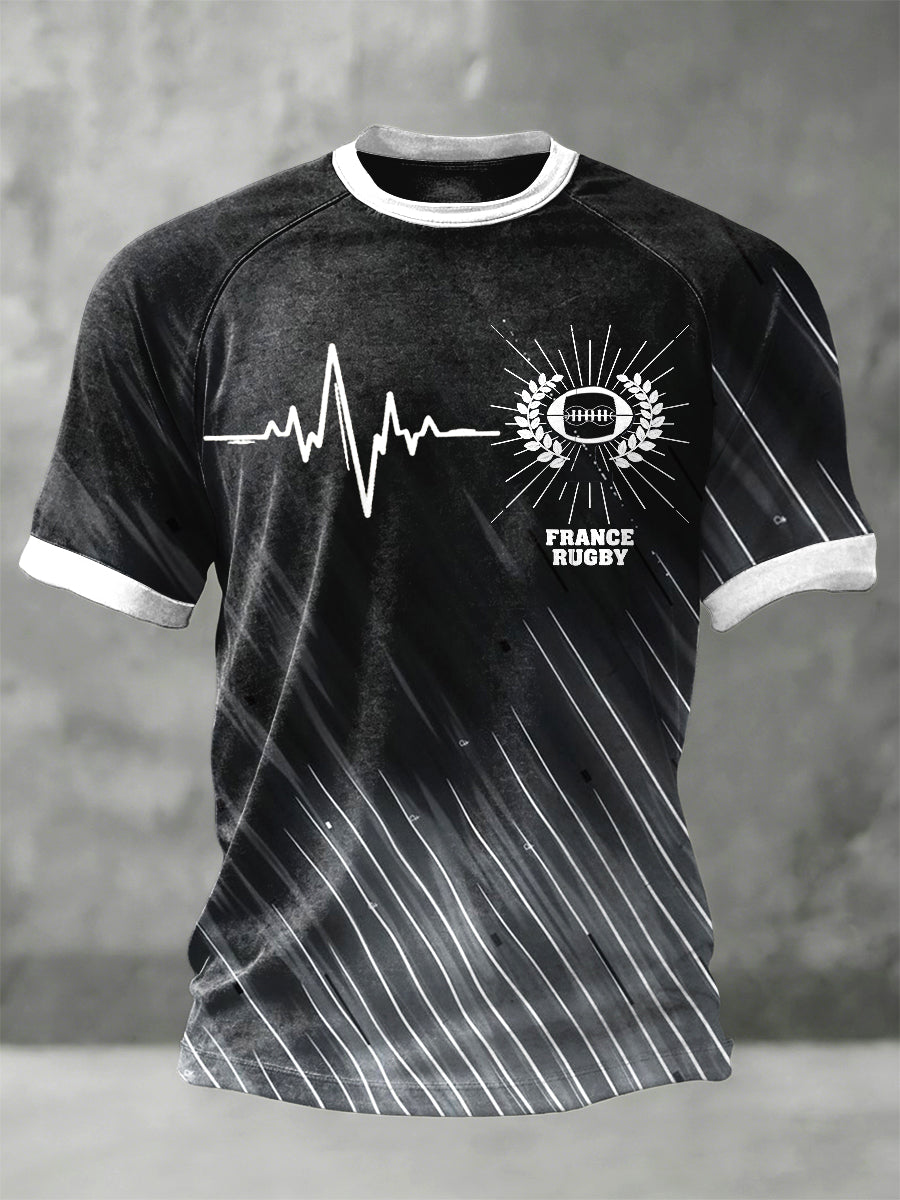 T-shirt en jersey décontracté imprimé de rugby français noir pour homme