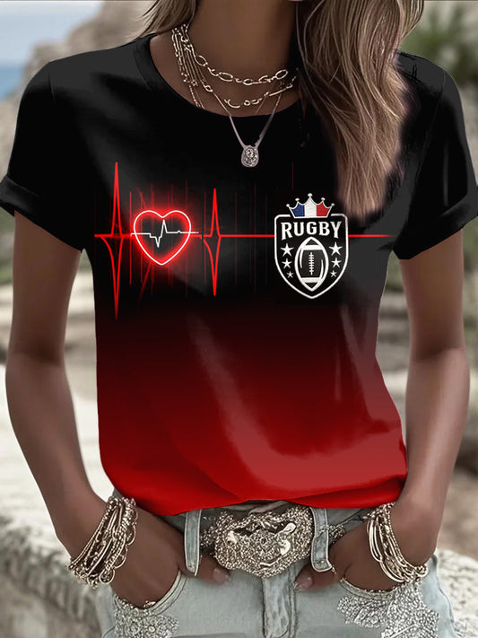 T-shirt décontracté à imprimé de rugby français pour femmes