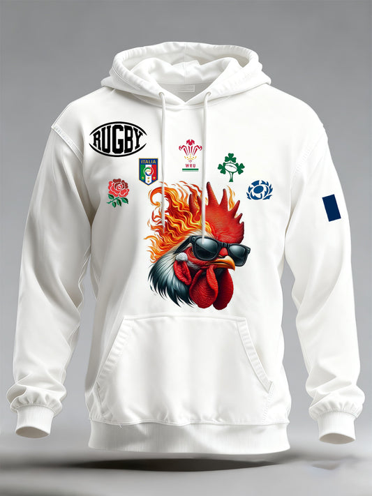 Sweat à capuche imprimé rugby français pour hommes