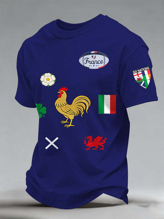 T-shirt imprimé de supporters de rugby français pour hommes