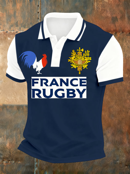 Polo imprimé de rugby français pour hommes