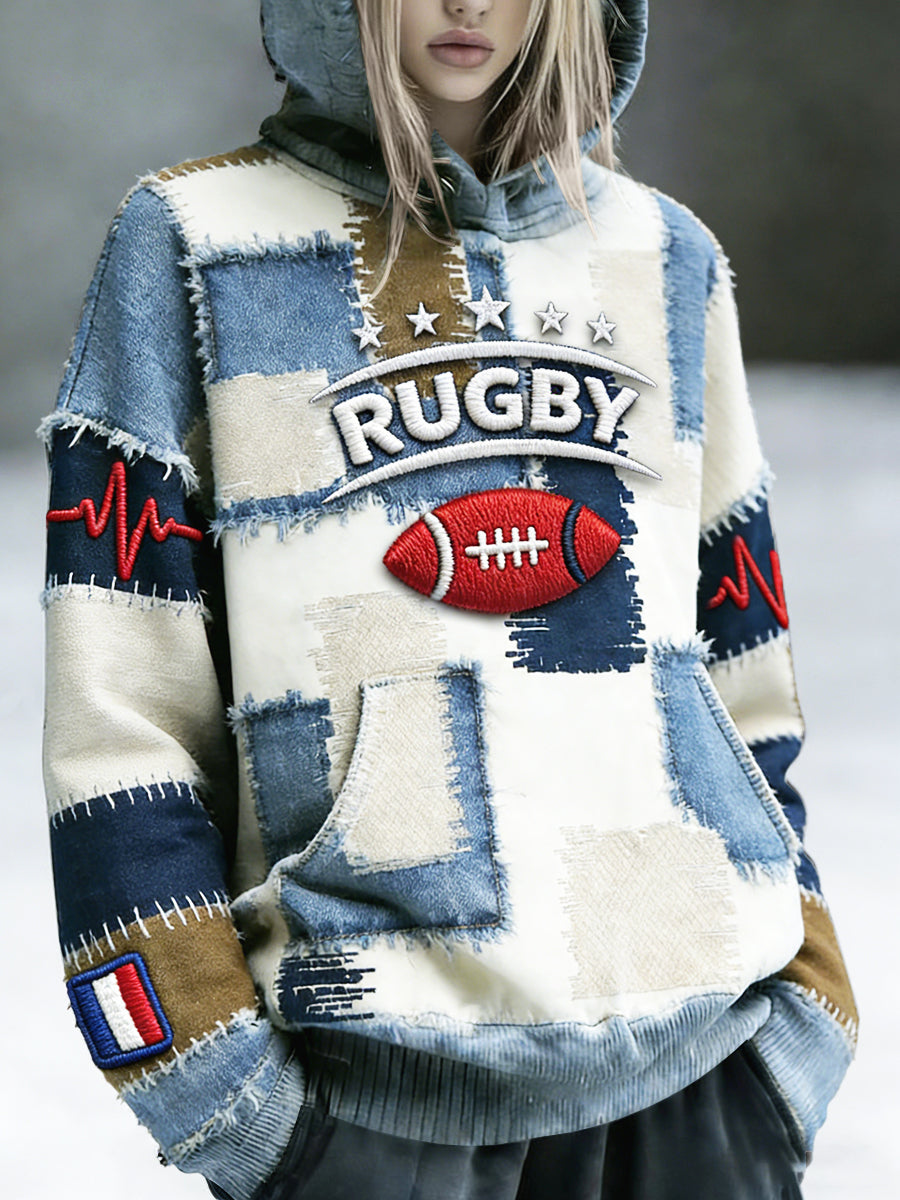 Sweat-shirt à capuche à motif de rugby français pour femme