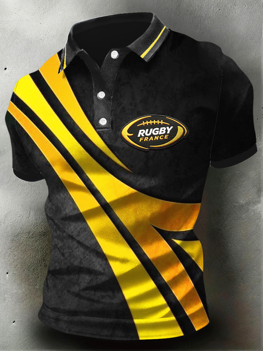 Polo en jersey décontracté imprimé rugby français pour hommes