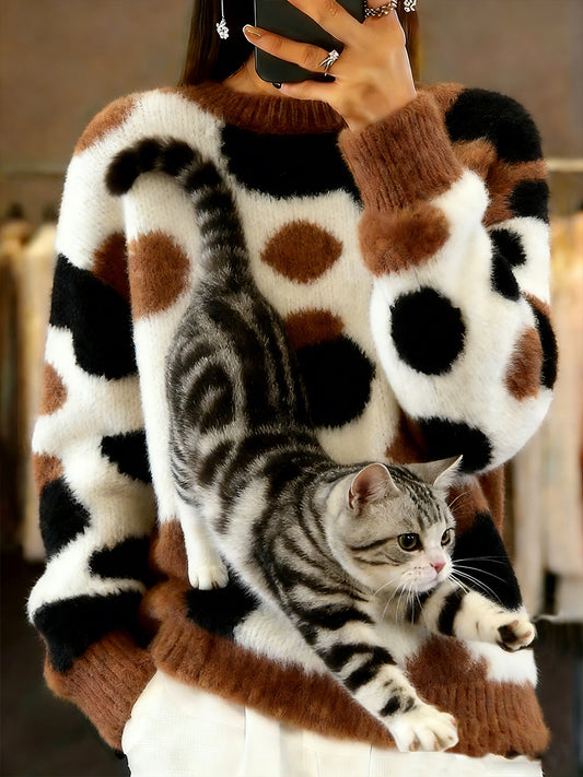 Pull décontracté à imprimé animal vintage pour femmes