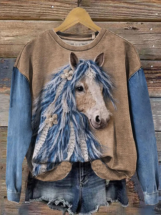 Sweat-shirt Vintage Horse Art Femme