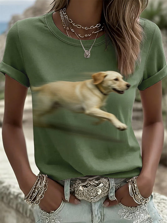 Retro Running Labrador Retriever T-shirt décontracté à manches courtes