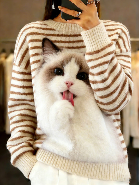 Pull décontracté à imprimé animal vintage pour femmes