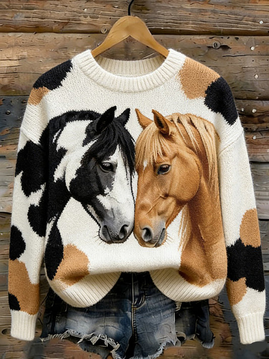 Chandail Horse Design à encolure ras du cou pour femmes