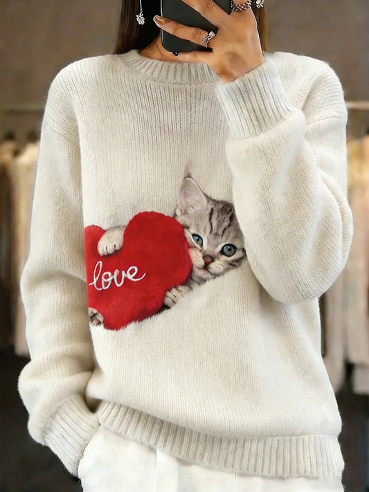 Pull décontracté et confortable pour femmes, imprimé animalier vintage