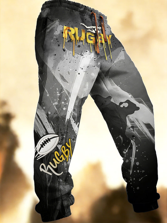 Pantalon de sport de mode décontracté gris à imprimé rugby pour hommes