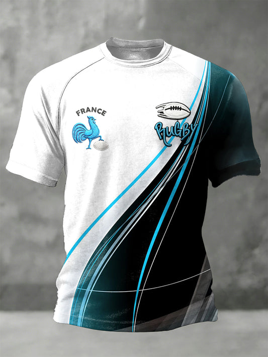 T-shirt en jersey décontracté à manches raglan à imprimé rugby français pour hommes