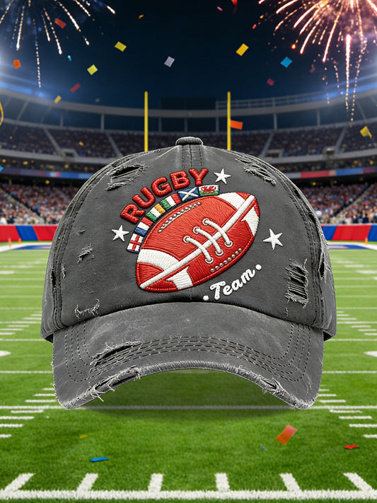 Gris Rugby Six Nations Patchwork Imprimer Casquette de sport Casquette de baseball