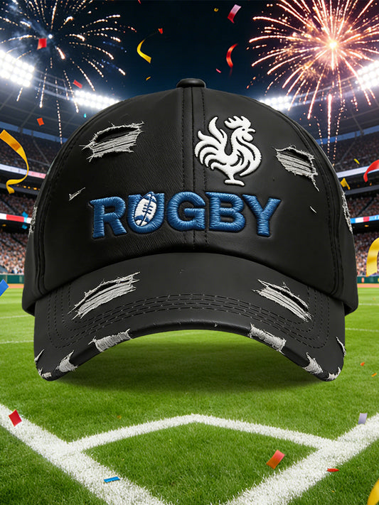 Casquette de sport décontractée noire à imprimé Rugby