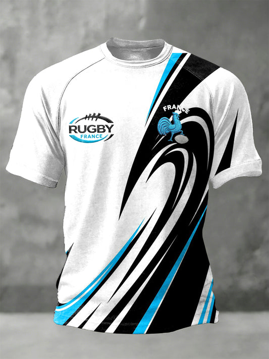 T-shirt à manches raglan à imprimé rugby français pour homme