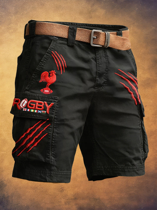 Short de travail décontracté noir imprimé Rugby Six Nations pour homme