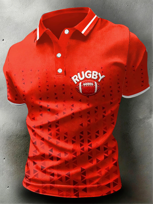 Polo Homme En Jersey Rouge Imprimé Rugby Français